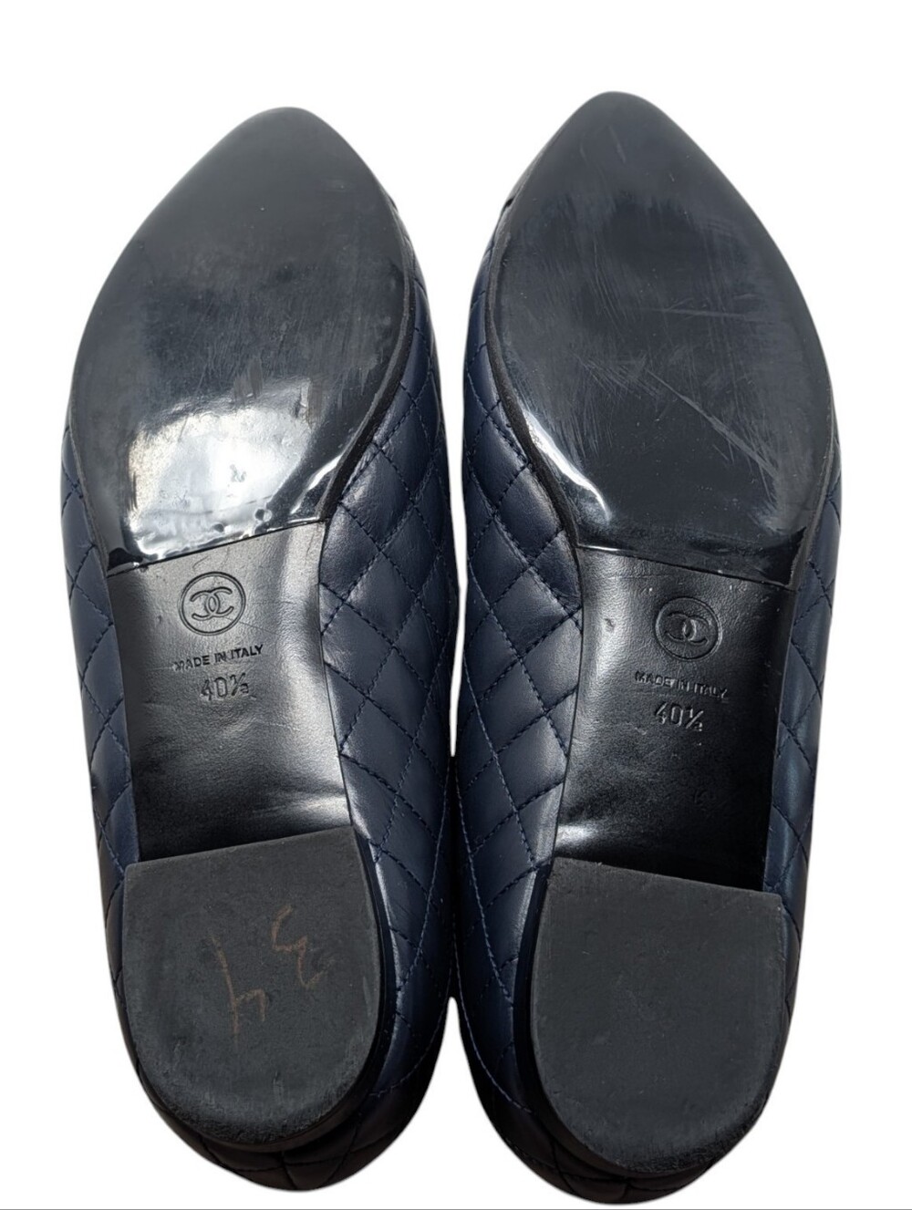 Chanel Navy Blue Quilted Cap Toe Camellia Charm Ballerina Flat Size EU 40.5 - Picture 10 of 10